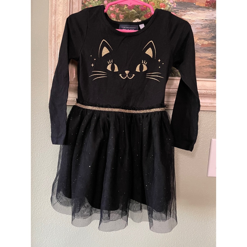 The Children's Place Long Sleeve Toddler Girls Glitter Cat Tutu Dress  Black 3T